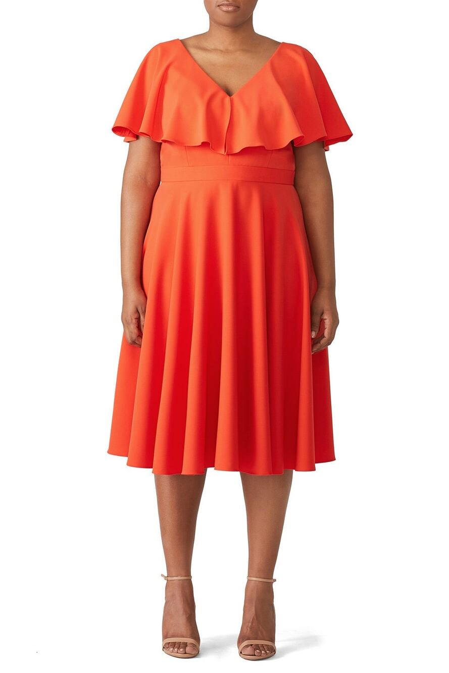 JAY GODFREY Beth Midi Dress in Sunset Orange Red Size 16W MSRP $437